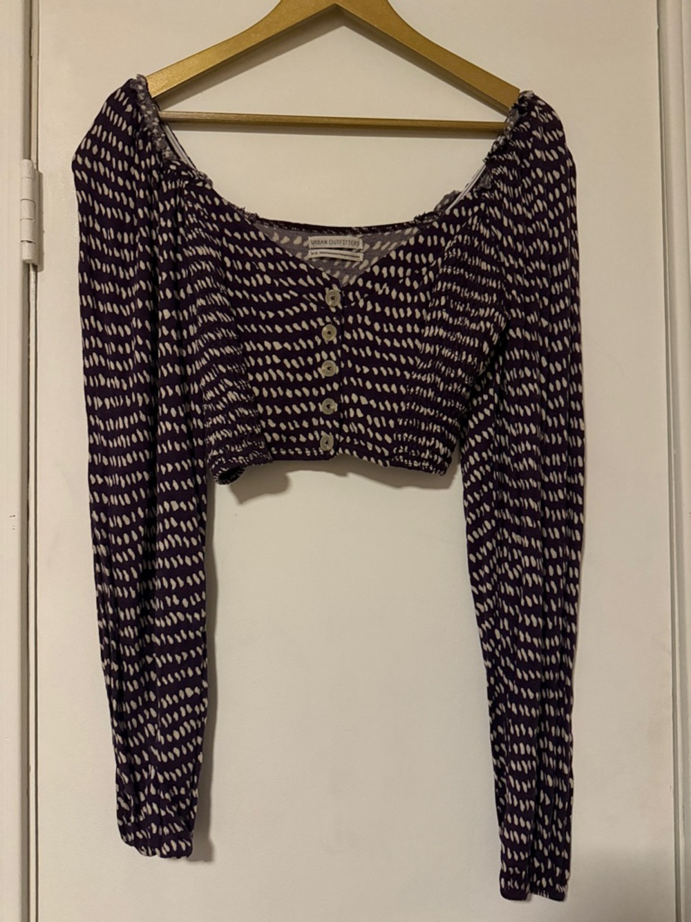 Urban Outfitters Purple Patterned Long-Sleeve Crop Top